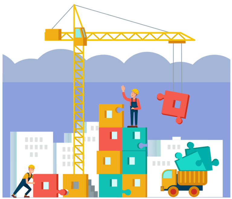 construction site graphic with crane and boxes