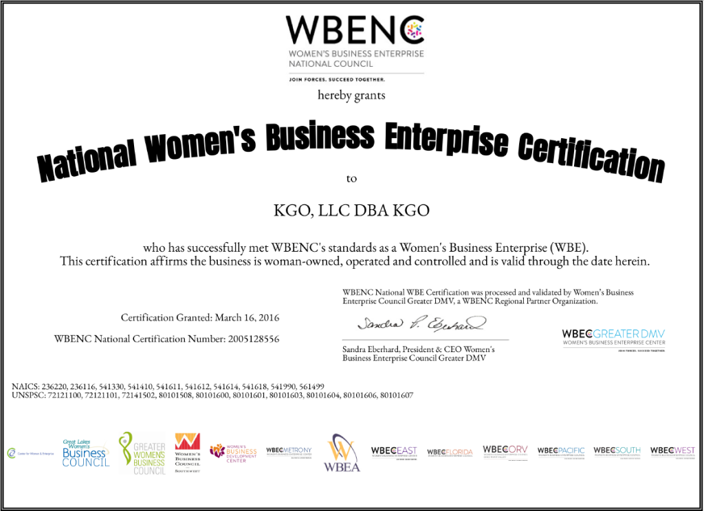 KGO WBENC Certificate